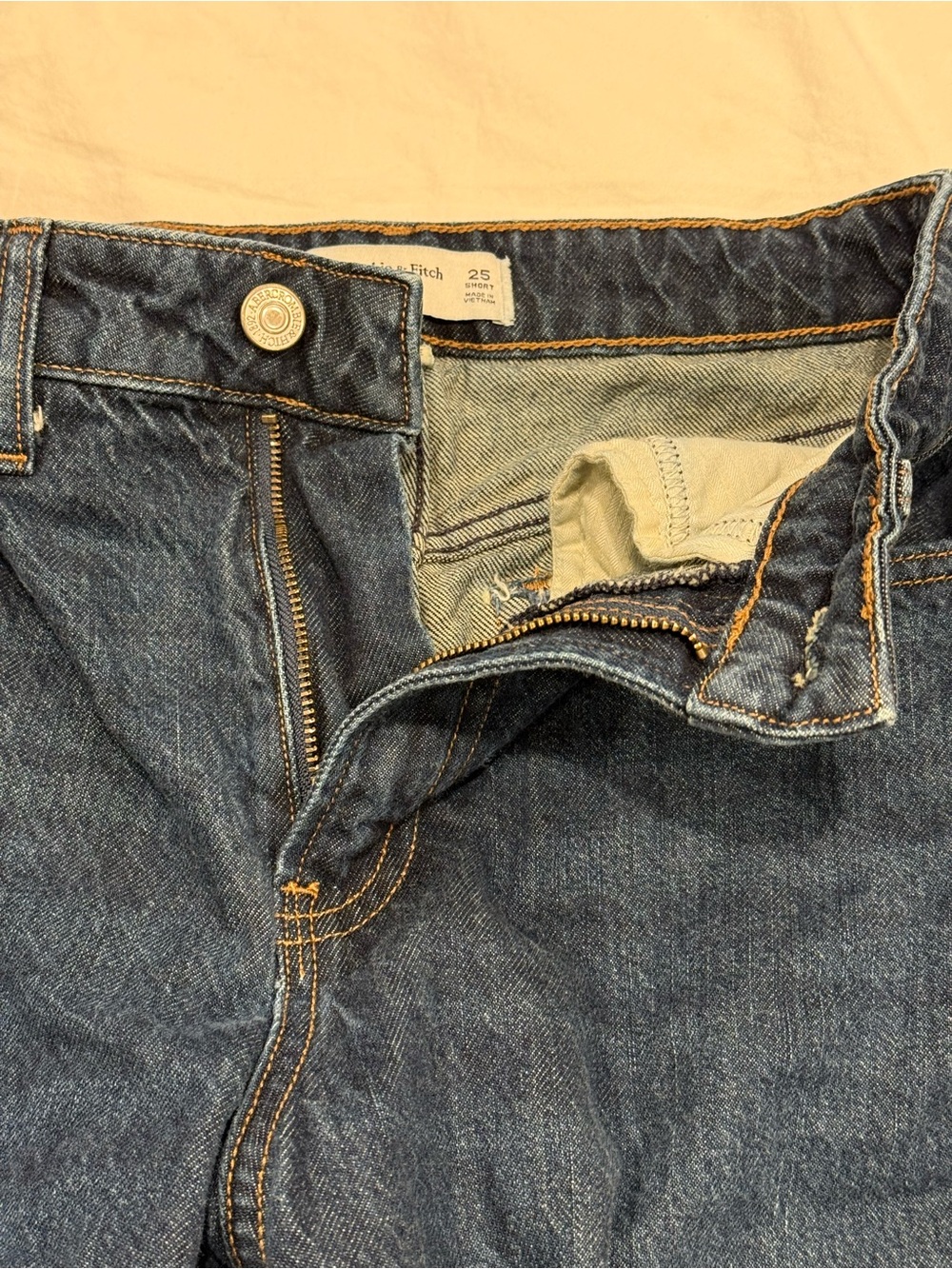 Abercrombie & Fitch Curve Love High Rise Wide Leg Dark Denim Jean 25/0 Short - Picture 6 of 9